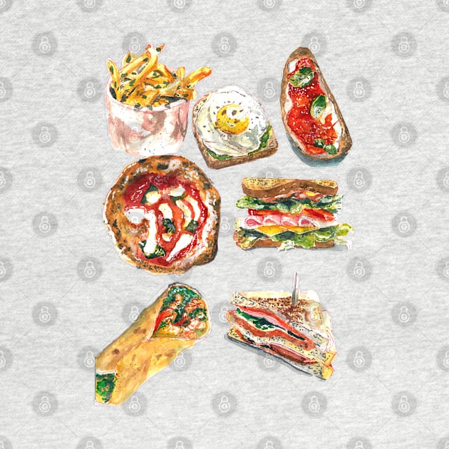 watercolor fastfood illustration by ibtihella